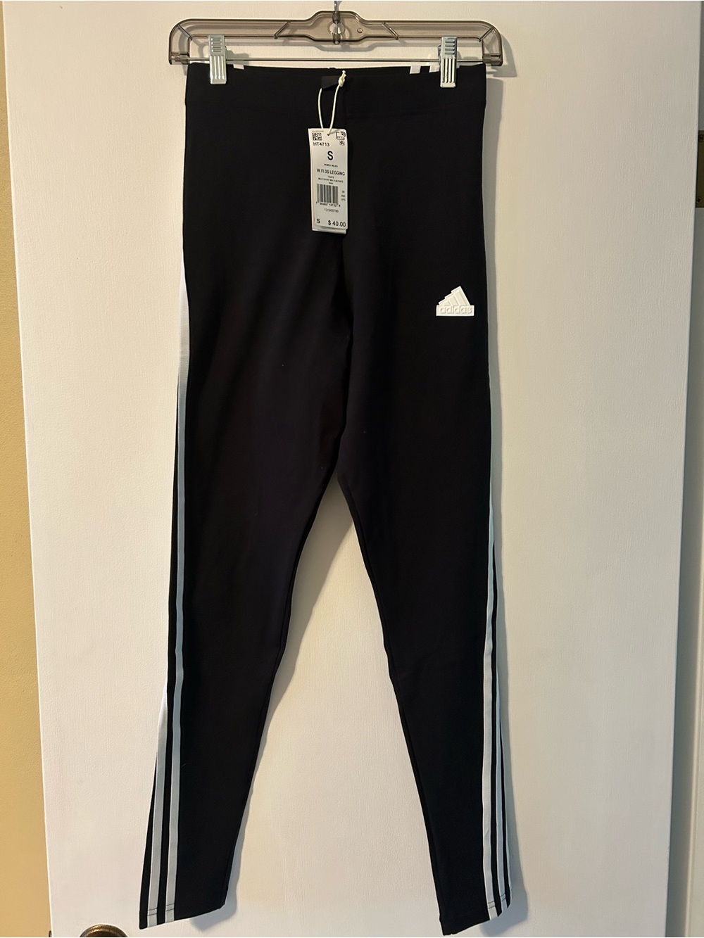 adidas Black Leggings with White Side Stripes